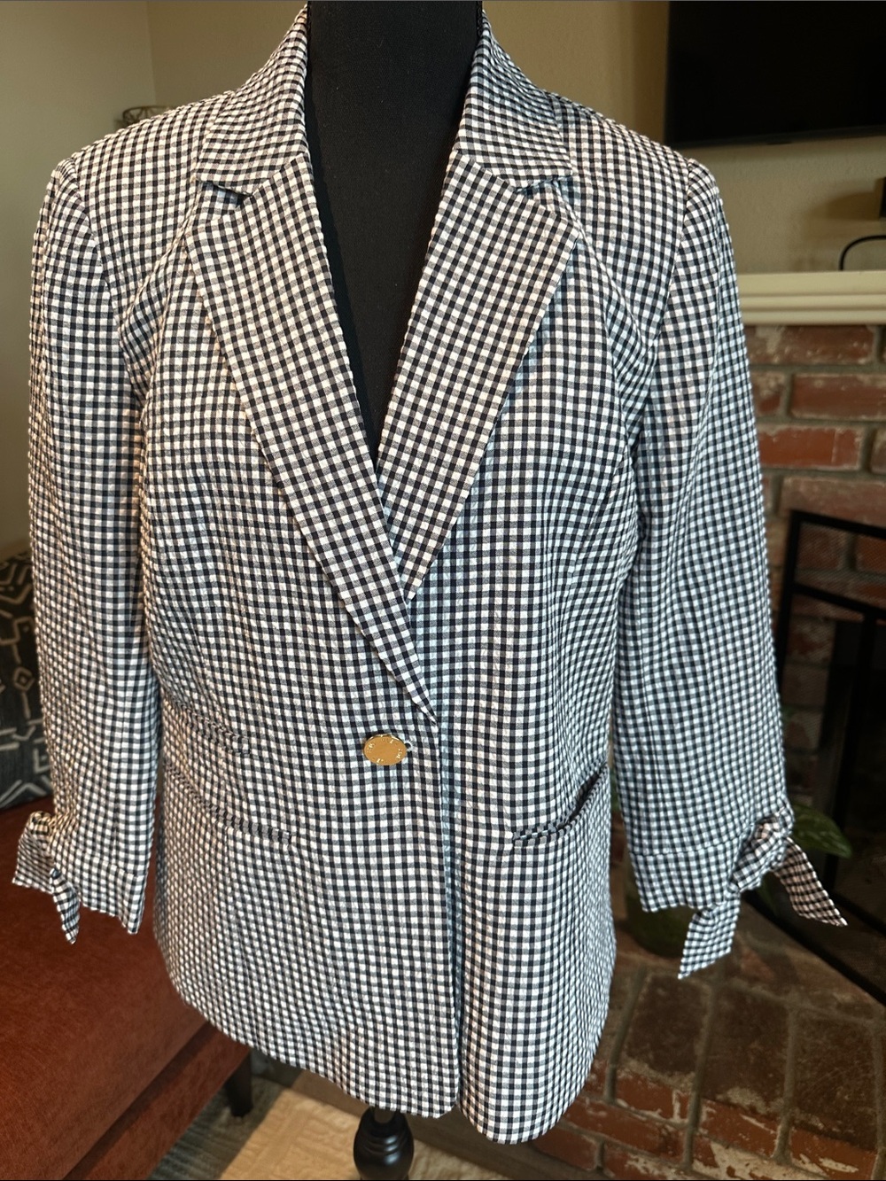 Ann Klein Black & White Gingham Women’s Blazer - Single Button